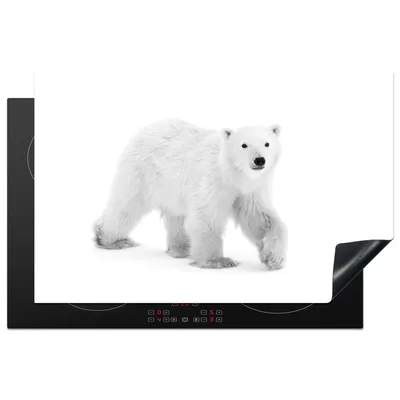 Produktbild von KitchenYeah© Herdabdeckplatte Eisbär im Schnee - schwarz und weiß , 80x52cm, Küche Deko, Glaskeramikkochfeld Herdabdeckung, Abdeckplatte fùr Kochfeld
