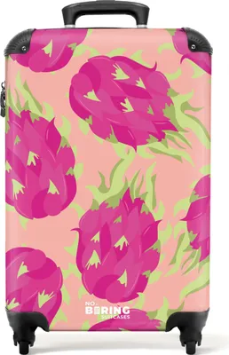 Produktbild von NoBoringSuitcases.com Hartschalen Handgepäck Koffer 55x35x20 cm, 36L, Bunte Fruchtdrucke für Frauen: Orange mit Estragonfrüchten, Reisekoffer mit 4 Rollen