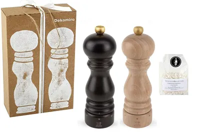Produktbild von Peugeot Set Paris Pfeffermühle und Salzmühle Schoko und Natur 18 cm u-Select Dekomiro Geschenkset mit 100 gr. Salz
