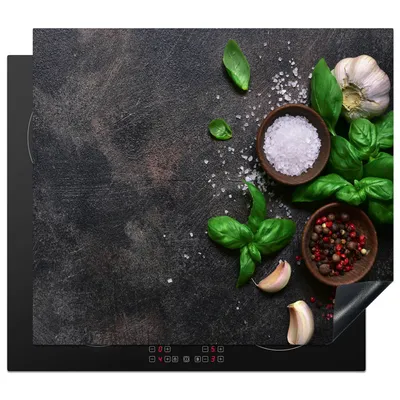 Obrázok produktu pre KitchenYeah® Kryt varnej dosky bylinky - zátišie - betón, 60x52cm, kuchynská dekorácia, keramický kryt varnej dosky, krycia doska na varnú dosku
