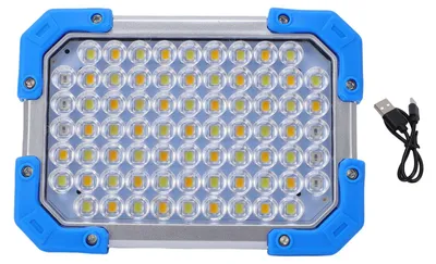 Productafbeelding van LED-werklamp met twee lichtbronnen, traploos dimbaar, waterdicht, magnetisch, draagbaar, geschikt voor kamperen, tenten, garages en gebruik buitenshuis
