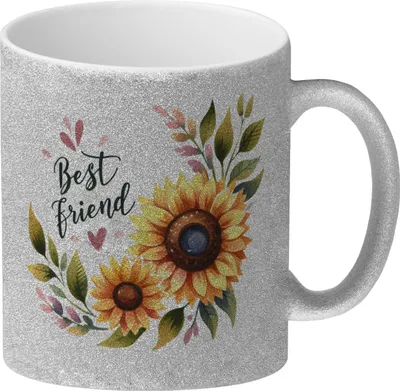 Produktbild von Beste Freundin Sonnenblume Glitzer-Kaffeebecher mit Spruch Best friend