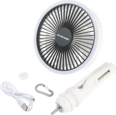 Produktbild von Nitecore Ventilator NEF10, Akku-Ventilator, mit LED-Leuchtring und Powerbankfunktion, inkl. 360° Dreibein Weiß