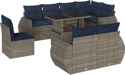 Produktbild von 9-teiliges Gartensofa-Set mit Kissen, grau, Polyrattan