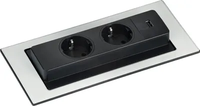 Produktbild von Schulte EVOline BackFlip 10.018 USB-A Charger + Einbausteckdose 2 fach Glas weiß glänzend