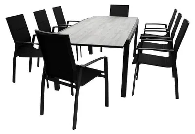 Produktbild von 9-teilige Garnitur 180/240 x 75 x 100 cm Aluminium Glas Kunstgewebe Schwarz Grau