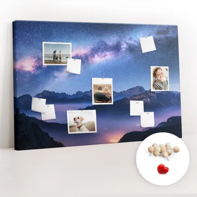 Imagen del producto de Tablero de corcho con chinchetas - Panel con chinchetas para fotografías y notas - 120x80 cm - 100 chinchetas de madera - Color blanco
