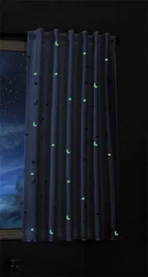 Produktbild von Vorhang Schal blickdicht lichtfurchlässig Motiv Sterne Monde fluoreszierend leuchtend Kinder Kids Schlaufenband Universalband Blau 1 Stück 175x145 (Höhe x Breite cm) 20495