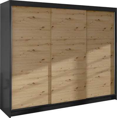 Produktbild von MIRJAN24 Schiebetürenschrank Derby II, Kleiderschrank, Stilvoll Schlafzimmer Garderobenschrank (Farbe: Schwarz / Artisan Eiche)