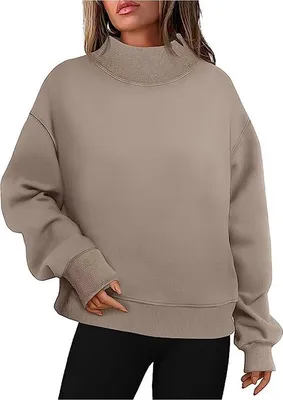 Produktbild von ASKSA Damen Sweatshirt Hochkragen Langarm Pullover Outdoor T-Shirt Tops Herbst Winter Oberteile, Khaki, L