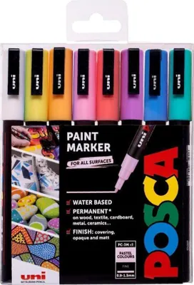 Obrázok produktu pre Popisovač akrylový Uni Posca PC-3M, 0,9-1,3 mm, sada 8 pastelových barev