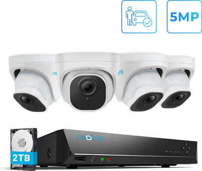 Produktbild von Reolink 5MP Überwachungskamera Set Aussen, PoE IP Outdoor Kamera mit Smarter Personen- und Fahrzeugerkennung, 8CH 2TB HDD NVR für 24/7 Videoüberwachung, Nachtsicht, RLK8-520D4-A