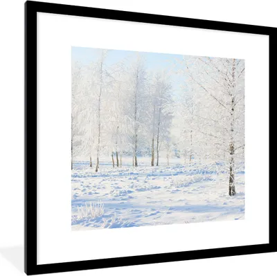 Produktbild von MuchoWow® Gerahmtes Poster Schnee - Bäume - Winter 40x40 cm - Poster mit Schwarzem Bilderrahmen Wandposter Rahmen Foto Bilder - Poster - Plakat im Rahmen