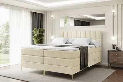Produktbild von ALTDECOR Boxspringbett mit Gold Füßen, Matratze und Lattenrost, Topper, Polsterbett mit Bettkasten, Bett mit Stauraum H3- und H4- Matratze, Doppelbett -MIAMI-FZ KING-160x200 - Beige Casablanca