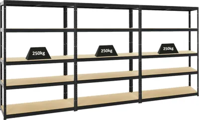 Produktbild von Mega Deal | 3x Schwerlastregal Big Elephant S | HxBxT 180x120x45 cm | Fachlast 250kg | Schwarz