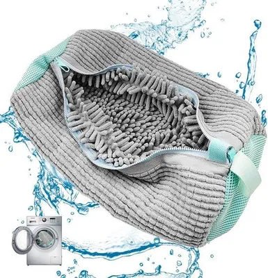 Image de Sac de lavage pour chaussures, réutilisable, en peluche, 1 pièce