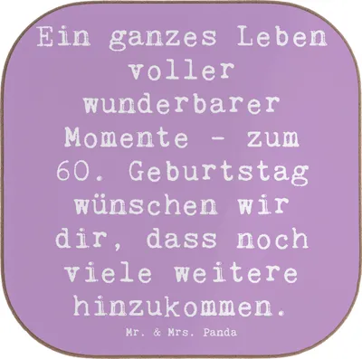 Produktbild von Mr. & Mrs. Panda Tischuntersetzer Spruch 60. Geburtstag Momente - Lavendeltraum - Geschenk, Happy Birthday, Geburtstagsgeschenk, Freude, Geburtstagsfeier, Holzuntersetzer