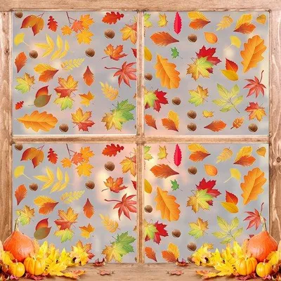 Produktbild von Herbst Fenstersticker, 9 Blätter Thanksgiving Fenstersticker, Selbstklebende Escheblätter Thanksgiving Herbstdekoration Fenstersticker, Herbstblätter Fenstersticker