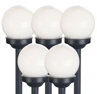 Produktbild von 5er Set LED Solarkugel weiß, Erdspieß, DxH 10x38 cm