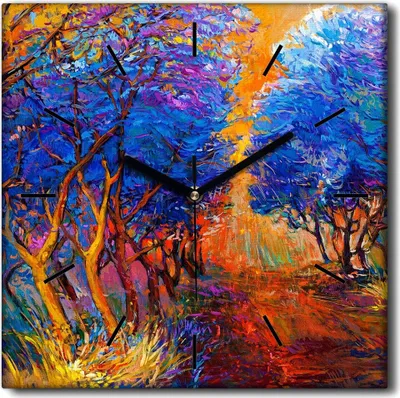 Produktbild von Coloray Uhr auf Leinwand 30x30 cm Wand Uhr Dekoration Wohnzimmer Segeltuch schwarze Hände -Herbstwaldlandschaft.
