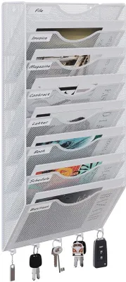 Produktbild von Weißer Metall-A4-Brochürenständer mit 5 Haken, Wandhalterung