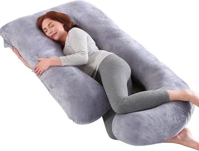 Produktbild von Famanu Schwangerschaftskissen XXL - Ergonomisches Seitenschläferkissen mit waschbarem Bezug, grau