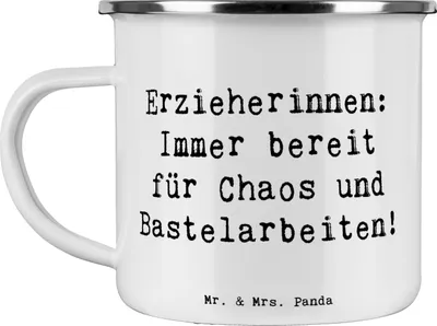 Produktbild von Mr. & Mrs. Panda Pott Spruch Erzieherin Chaos - Weiß - Geschenk, Vertrauen, Alltag, Entwicklung, Blechtasse, Berufsprodukte, Beruf, Teetasse, Haferl, Berufspassion