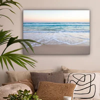 Produktbild von MuchoWow® - Leinwandbilder - Strand - Meer - Pastell, Wandbild, Wanddeko Bilder Wohnzimmer, 90x60 cm