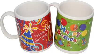 Produktbild von Tassen Kaffeebecher Becher 2 Stück »HAPPY BIRTHDAY« Cafe Kaffee Geschenk-Box Rot-Grün