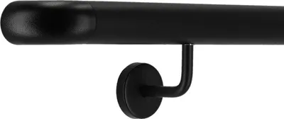 Produktbild von TIBU Handlauf Aluminium Schwarz Geländer 30-600cm Wandhandlauf Treppe gewinkelte Edelstahlhalter, Länge 230 cm mit 3 Halter und Bogen zur Wand