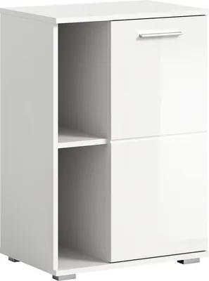 Produktbild von Schuhkommode "Prego" in weiß/weiß hochglanz mit einer Tür und 5 Fächern. Abmessungen (BxHxT) 55x79x37 cm