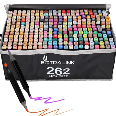 Obrázok produktu pre Extralink sada alkoholových fixiek 262 ks, obojstranné markery na kreslenie a vyfarbovanie, productTiles.product.images.aiGenerated