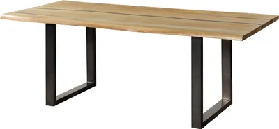 Image de MASSIVMOEBEL24 | Table à manger en bois de manguier  260x100x76 naturel laqué / Epoxy noir, pieds en U anthracite brillant EPOXY