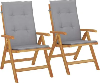 Productafbeelding van vidaXL Klapstoelen met kussens, 2 stuks, massief teakhout