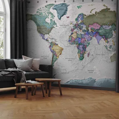 Produktbild von Selbstklebende Folie Fototapete - Geography study - world map with signed countries in English 245x175 cm Karten k-A-0380-a-a