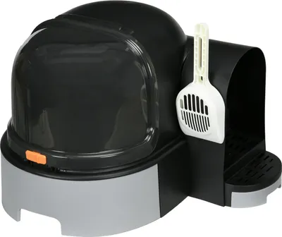 Produktbild von Katzenhaus Katzentoilette 2 herausziehbare Bodenwannen Haube Schaufel für Katzen bis 4kg Grau 52x60x42cm