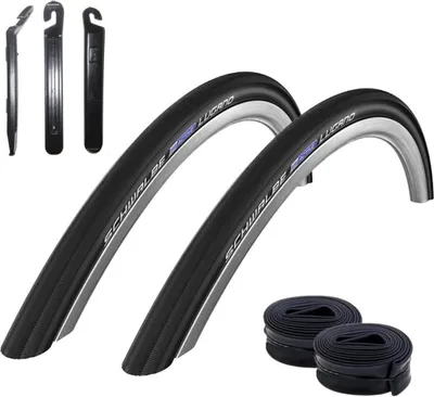 Produktbild von 2 x Schwalbe Lugano 28" Rennradreifen K-Guard Fahrrad Mantel Decke in schwarz 700 x 33C (32-622) + 2 Schwalbe SV17 Schläuche inkl. Reifenheber
