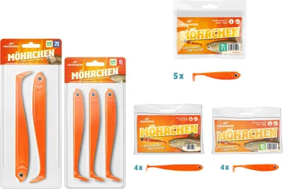 Produktbild von 18 Lieblingsköder Möhrchen Gummifische (4x12,5cm, 4x10cm, 5x7,5cm, 3x15cm, 2x20cm)