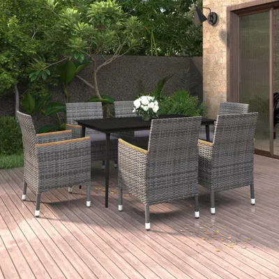 Produktbild von Möbel 7-tlg. Garten-Essgruppe mit Auflagen Poly Rattan und Glas - Balkonmöbel 3099790