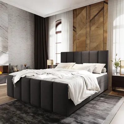 Produktbild von Masseno Boxspringbett LAGO 160x200 cm Komplett-Set mit Bonell Matratze und Topper, Polsterbett mit Bettkästen -Grau, SAWANA 05