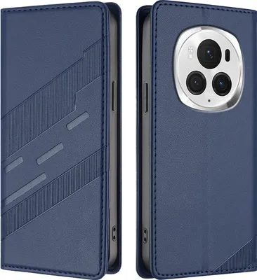 Produktbild von Hülle für Honor Magic 6 Pro, Kunstleder Brieftaschen Handyhülle mit Kartenfach und Standfunktion Blau