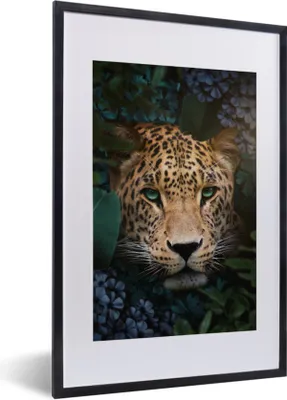 Produktbild von MuchoWow® MuchoWow® Gerahmtes Poster Panther - Dschungel - Blumen - Pflanzen 40x60 cm - Poster mit zchwarzem Bilderrahmen - Poster in Rahmen