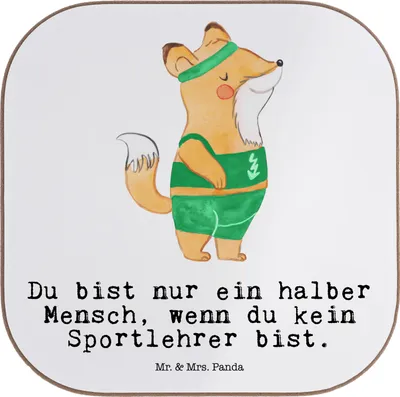 Produktbild von Mr. & Mrs. Panda Untersetzer Glas Sportlehrer Herz - Weiß - Geschenk, für Gläser, Coaster, Tischschoner, gläseruntersetzer
