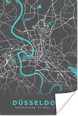 Produktbild von MuchoWow® Poster Deutschland - Blau - Düsseldorf - Stadtplan - Karte 40x60 cm - Plakate für die Wand - Poster Babyzimmer