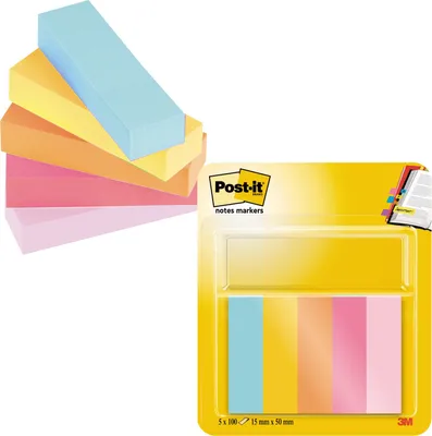 Produktbild von Post-It 7100259442, Rechteck, Blau, Orange, Pink, Gelb, Papier, 15 mm, 50 mm, 50 Blätter