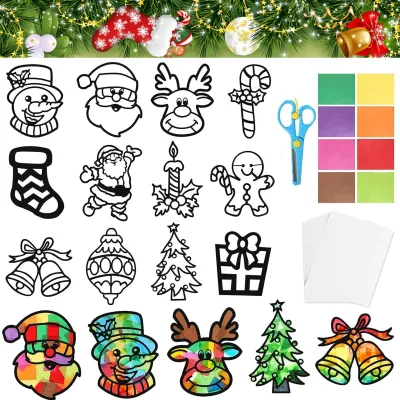 Weihnachts-Fensterbilder-Set, 12 Motive, DIY-Bastelset für Kinder