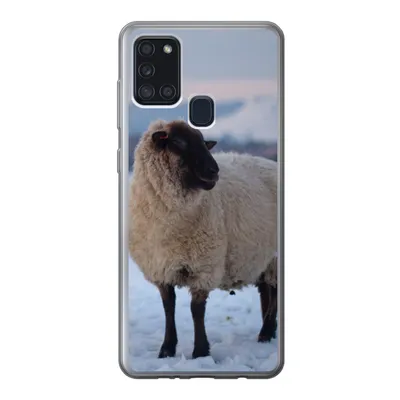 Produktbild von MuchoWow® Handyhülle Schutzhülle Hülle für Samsung Galaxy A21s Schaf - Schnee - Berg Silikon Softcase Handy Hülle - Hartschale