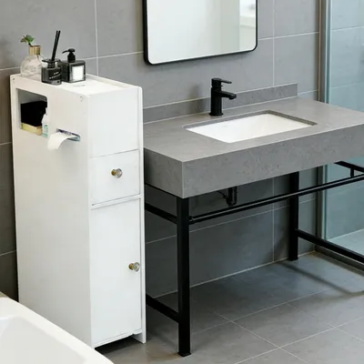 Produktbild von Badezimmerschränke, Badezimmerschrank Schmal, freistehender Badschrank, Kleiner Badezimmer-Aufbewahrungsschrank, 3 Ebenen Beistellschrank, 20×40×78cm