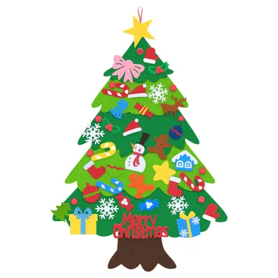 Imagen del producto de QEENTOE: Árbol de Navidad de fieltro, diseño DIY, con 36 adornos desmontables, ideal para decoración de pared y decoración navideña, hecho de fieltro, color verde