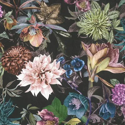 Produktbild von Profhome 381757-GU Blumen Vliestapete Floral matt schwarz rosa türkis oliv 5,33 m2